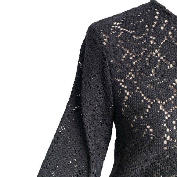 Zara Black Sheer Floral Crochet Lace Bell Sleeve Blouse M Night Out - Picture 7 of 12